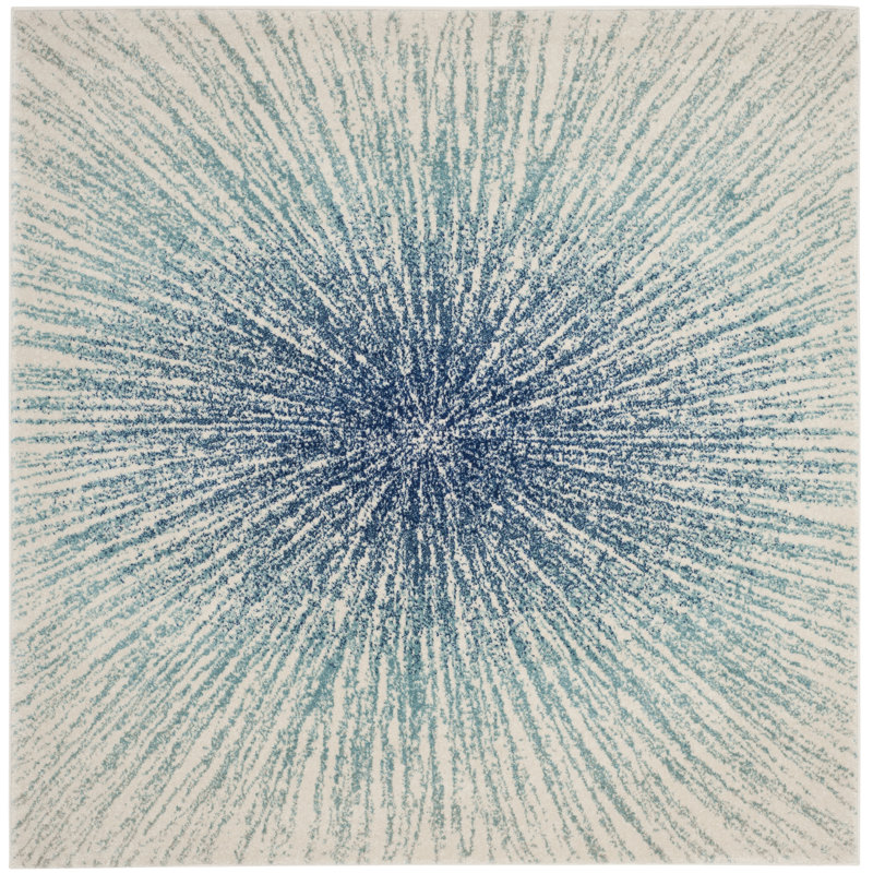 Tapis à motifs abstraits bleu royale et ivoire Faustina, Carré 9 pi