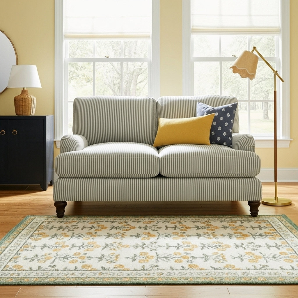 Walters 59'' Upholstered Loveseat, Cruise Adrift Striped Basketweave