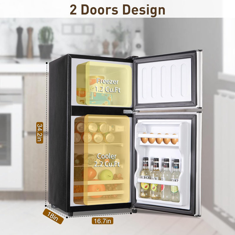 Mini Refrigerator 3.2 Cu.Ft with Freezer, Adjustable Thermostat Removable Glass Shelves, Quiet Energy-Saving Small Fridge for Apartment Dorm Office Kitchen, Black