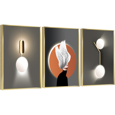 Beauté, art mural encadré en aluminium - Ensemble de 3 reproductions encadrées sur toile