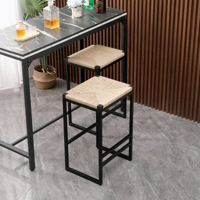 Ensemble de 2 tabourets de bar sans dossier pour corde de papier pour comptoir de cuisine