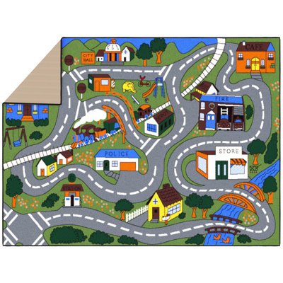 Easy Clean Non-Slip Rubberback Educational Town Traffic Play Kids Bedroom, Playroom Area Rug