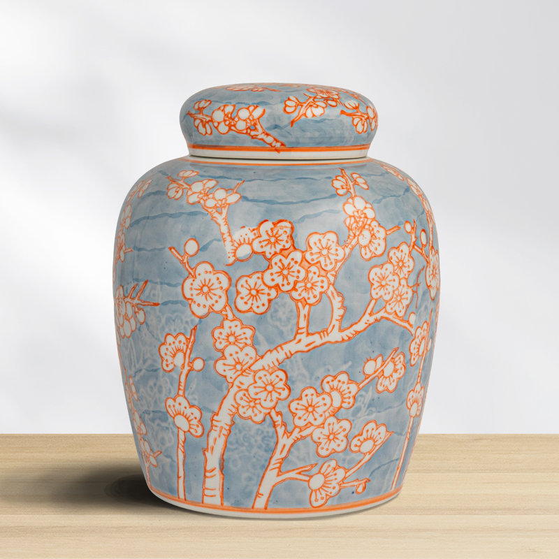 Pot décoratif décoratif en céramique avec couvercle, Bleu
