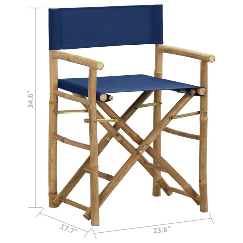 Ensemble de 2 chaises de réalisateur pliables, structure en bambou, polyester bleu