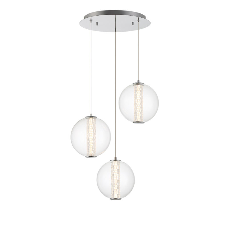 Luminaire suspendu 3 lumières Atomo, Transparent, Chrome