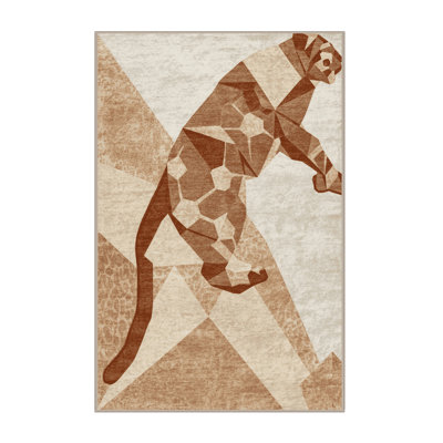 Tapis beige moelleux moelleux à motif géométrique moderne à motif léopard Arroyo