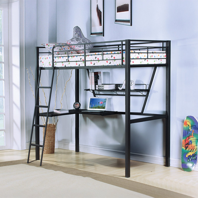 Twin Drawer Platform Loft Bed with Mattress with Bookcase with Desk with Trundle Bed with Shelves