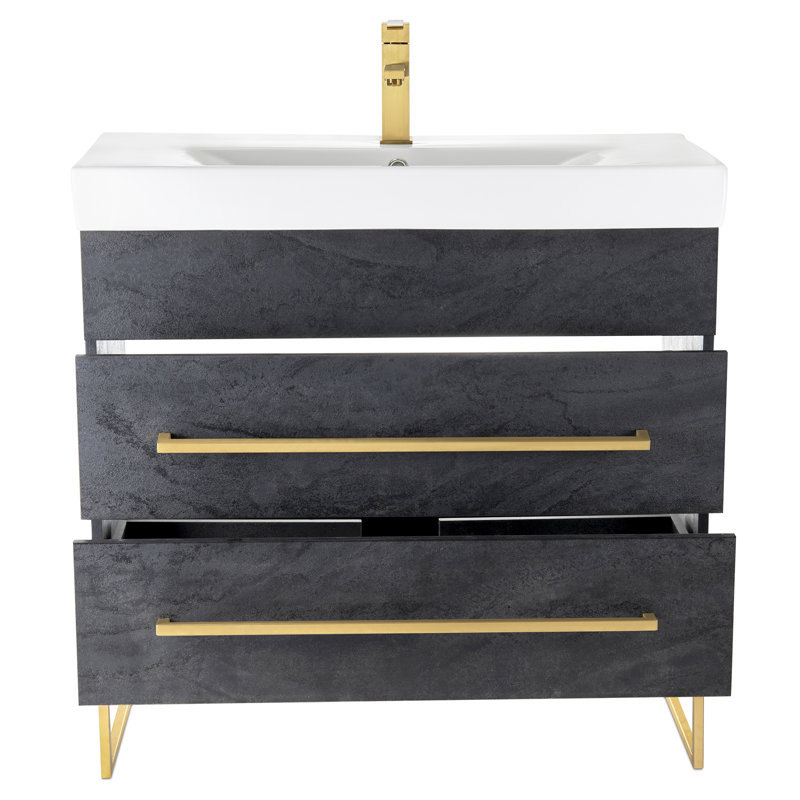 Meuble-lavabo simple 36 po Taft Avenue, Marbre noir, Laiton satiné
