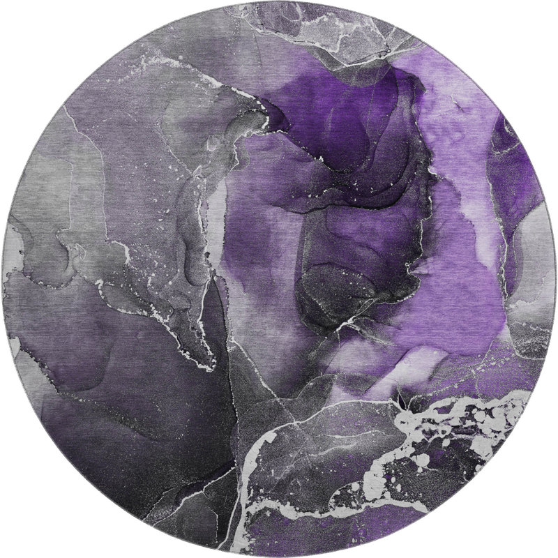 Premium Machine Washable Cerrito AMF503 Purple Rug, Round 8'
