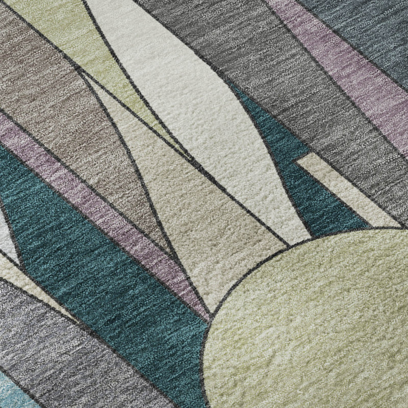 Premium Machine Washable Mayfield AMF2252 Modern Rug, Teal, 8' Round