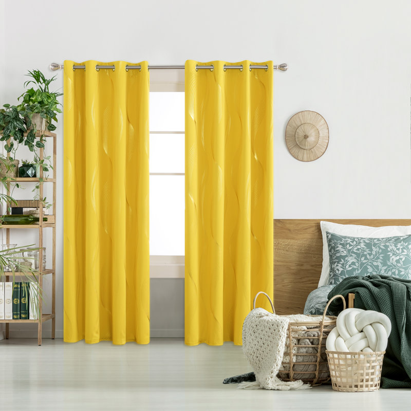 Geometric Blackout Thermal Curtain Pair, 52" W x 108" L, Mellow Yellow