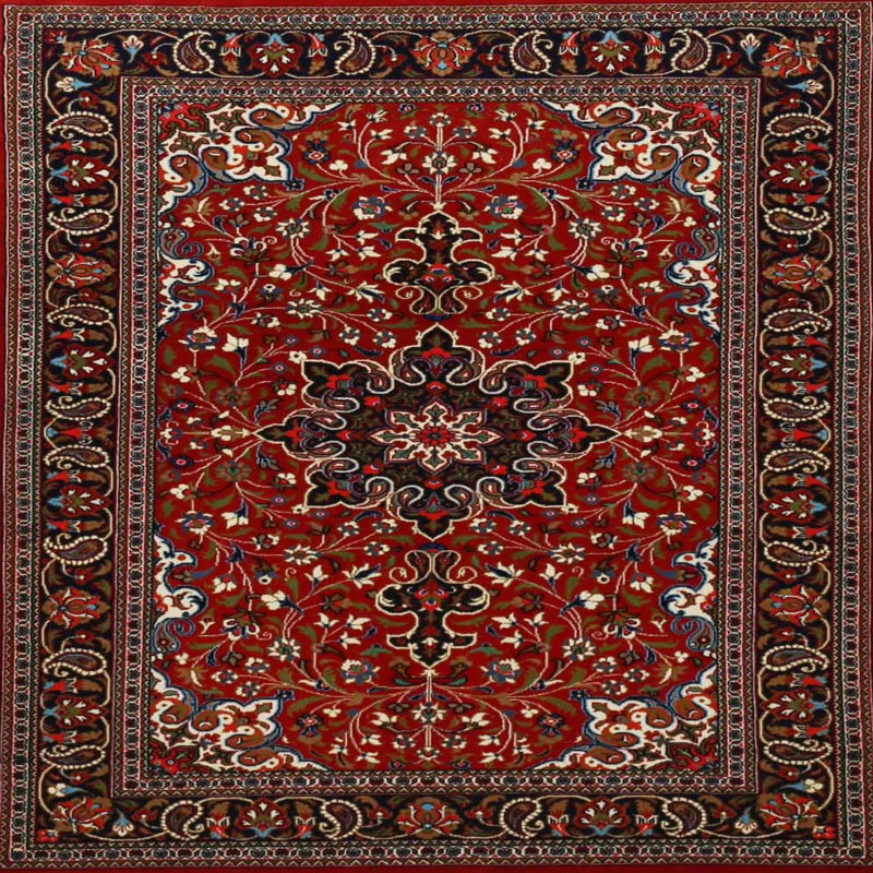 Tapis brun/noir/orange traditionnel Durflinger, Carré 8 pi