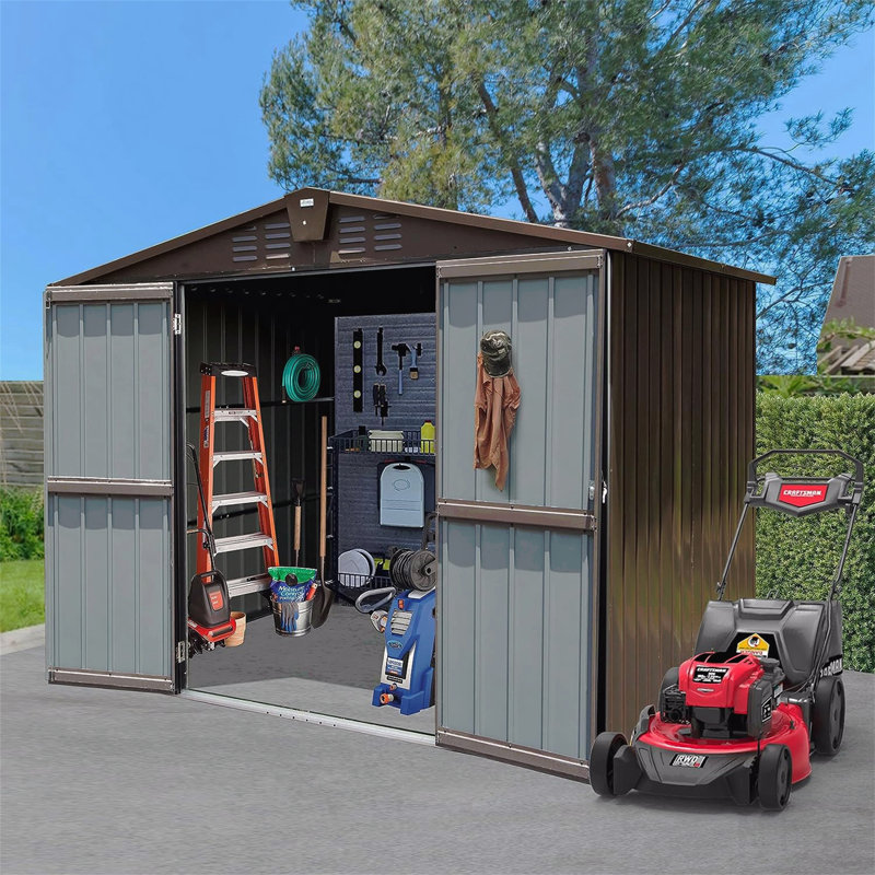 Outdoor Storage Shed 8.2' X 6.2', Metal Steel Utility Tool Shed Storage House With Double-Lockable Doors & Air Vents