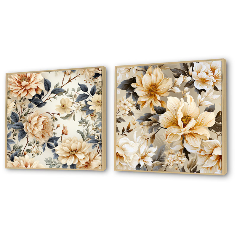 Attleboro - ensemble de 2 reproductions d'art sur toile florales, Encadrement brun, H 16 po x l 33 po x P 1 po
