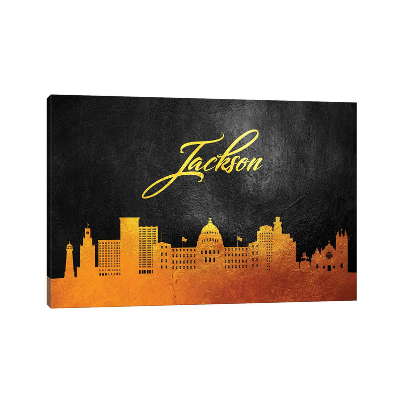 Jackson Mississippi Gold Skyline by Adrian Baldovino - Wrapped Canvas Print, 20.32 cm H x 30.48 cm W