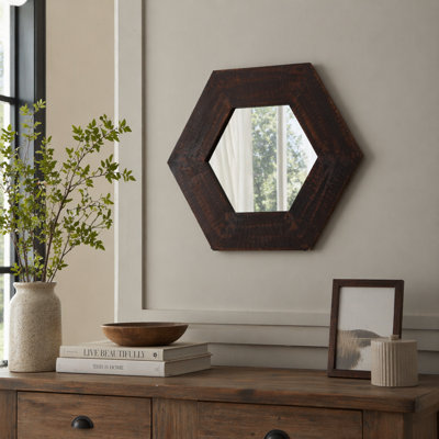 18.5" x 18.5" Hexagon Mirror with Solid Wood Frame