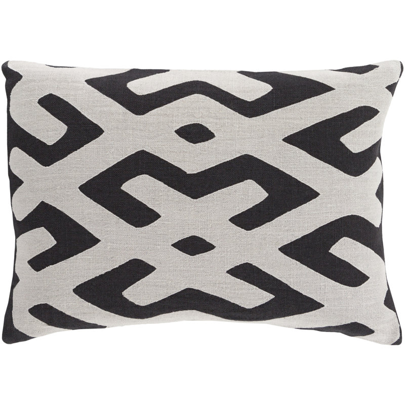 Coussin lombaire en lin Alona, Gris anthracite / gris clair, Polyester / bourre de polyester