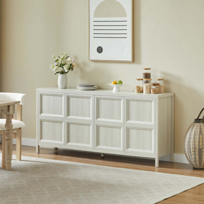 Buffet 67 po moderne avec ouverture basculante, charnières à fermeture en douceur et fixation murale anti-basculement, gris clair