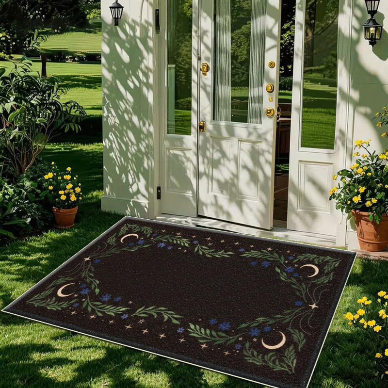 Moon And Star Floral Area Rug, Soft And Lightweight, Suitable For All Seasons, Easy To Maintain And Easy To Clean, Machine Washable Carpet Floor Mat, Suitable For Living Room, Bedroom, Hallway, Balcony, Patio, Room Decor, Home Decor, Outdoor Decor