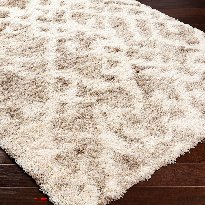 Beige Cream Modern Shaggy Rug, Abstract Stain Resistant Easy to Clean Rug For Living Room, Dining Room, Bedroom
