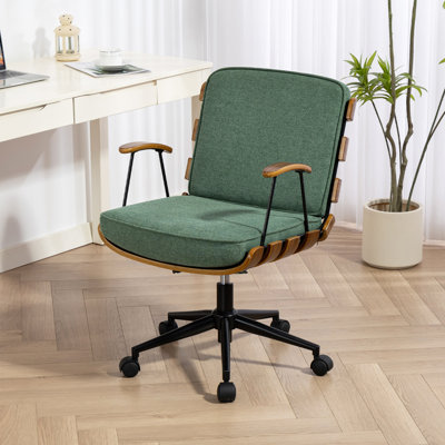 Modern Swivel Upholstered Solid Wood Task Chair With Adjustable Height And Bent Wood