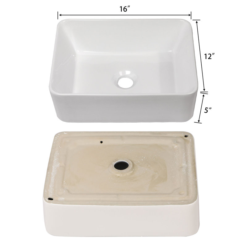 Lavabo de salle de bain vasque rectangulaire en céramique blanche 12 po SOUEEUM