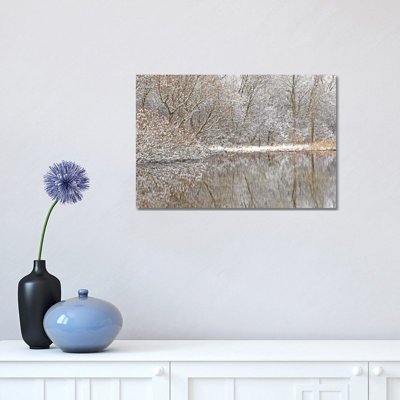 Springtime Snow Pond Reflections 1 Piece Wrapped Canvas Wall Art, 30.48cm H x 45.72cm W