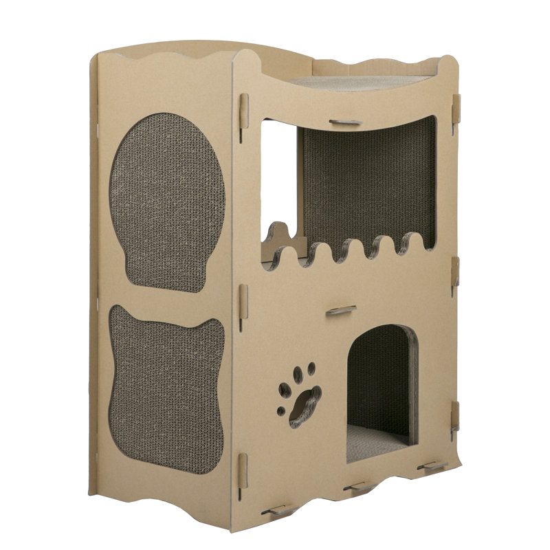 Eco-Friendly Brown Cardboard Multi-Level Cat House