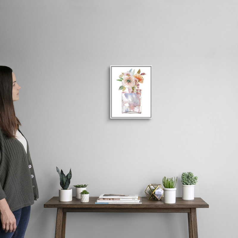 Mini Bouquet II - reproduction d'art sur toile, Cadre flottant blanc, H 15,7 po x l 12,7 po x P 1,75 po