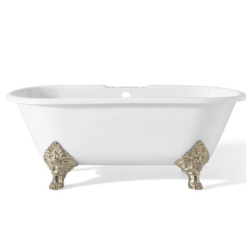 Carlton 70'' L Soaking Bathtub, White Interior with White Exterior, Polished Brass