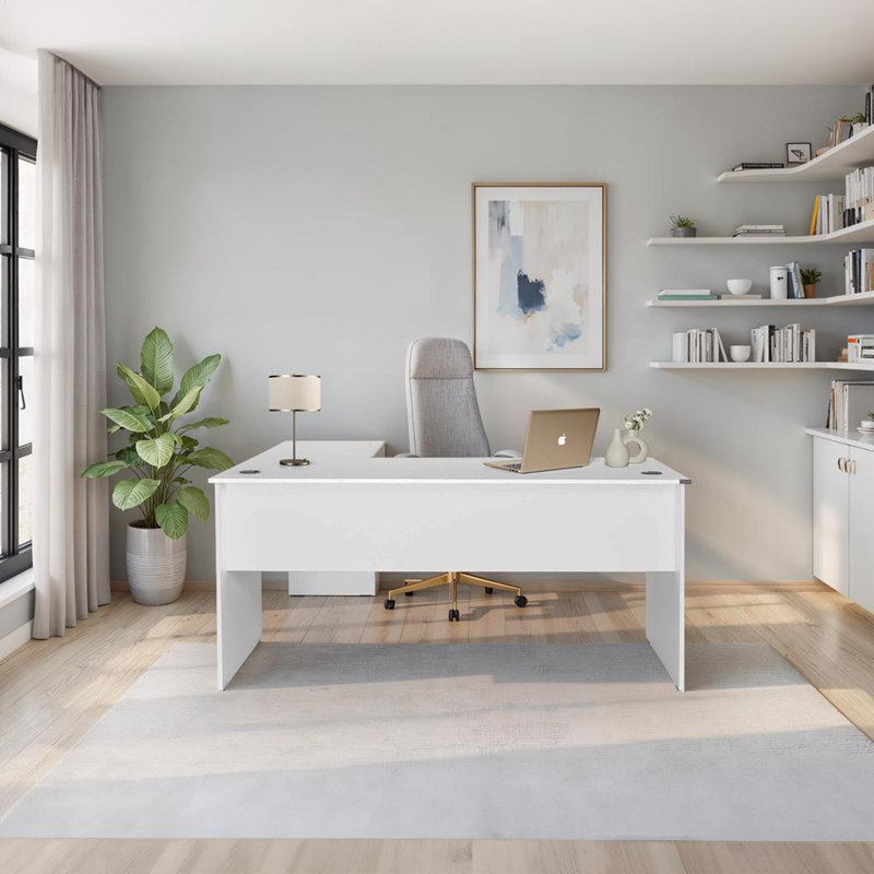 Rio Corner Desk - Large Reversible Office Desk - Matt White or Anthracite Grey, White