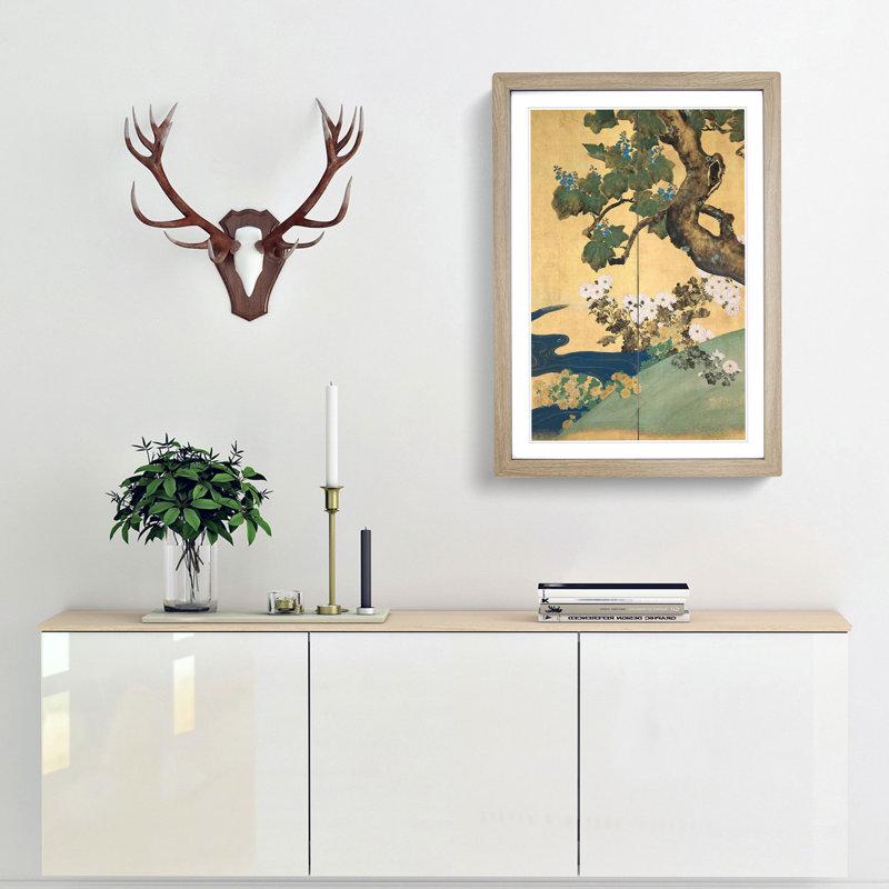 Chrysanthemums by Sakai Hoitsu - Picture Frame Painting Print, 65cm H x 48cm W x 2cm D, Oak Framed
