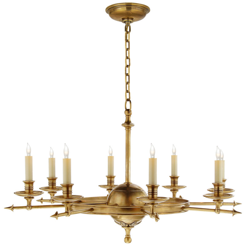 Chapman & Myers Leaf and Arrow Large Chandelier, Antique-Burnished Brass