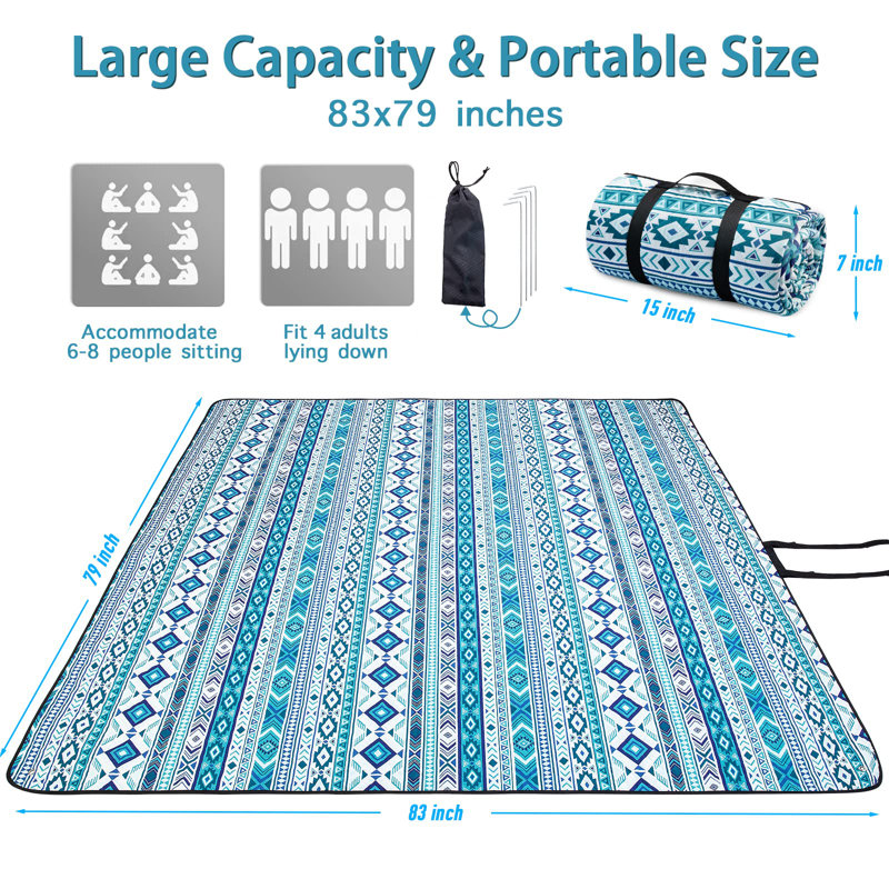 Waterproof Picnic Blanket, 3-Layer, (Teal)