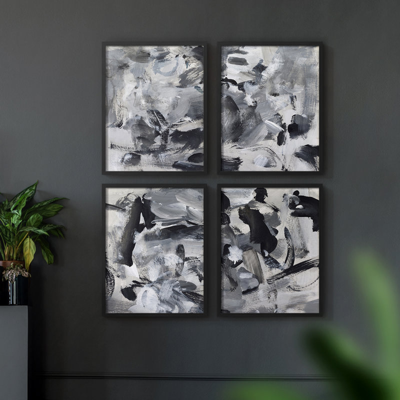 «Black & White Mix I», ensemble de 4 reproductions encadrées, H 10 po x l 32 po