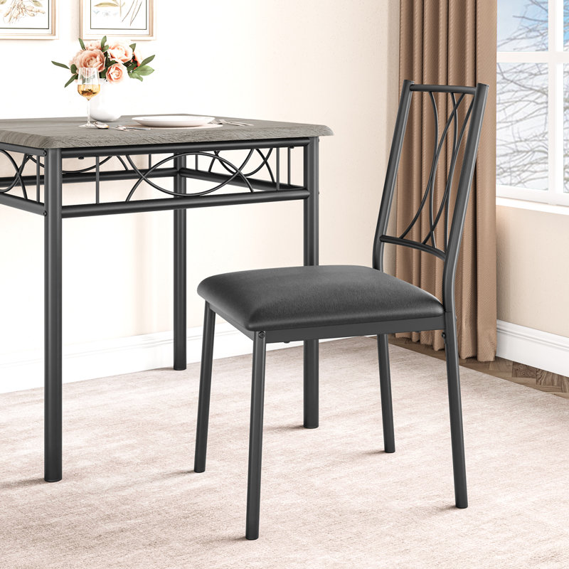 Ensemble de table de salle à manger 3 pièces pour 2 personnes - Table de cuisine carrée en bois et métal avec sièges rembourrés - Conception compacte pour petits espaces - Gris
