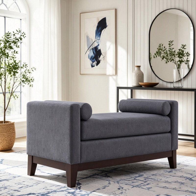 Banc rembourré avec repose-pieds Boucle, Gris foncé
