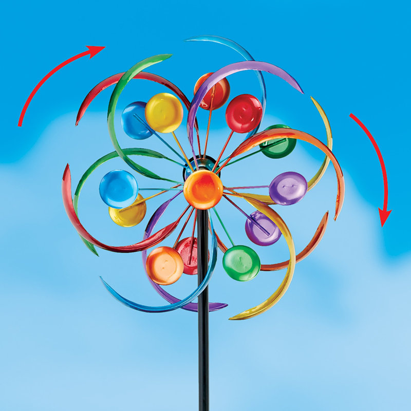 Colorful Iron Double-Sided Wind Spinner Garden Stake, 47" Tall