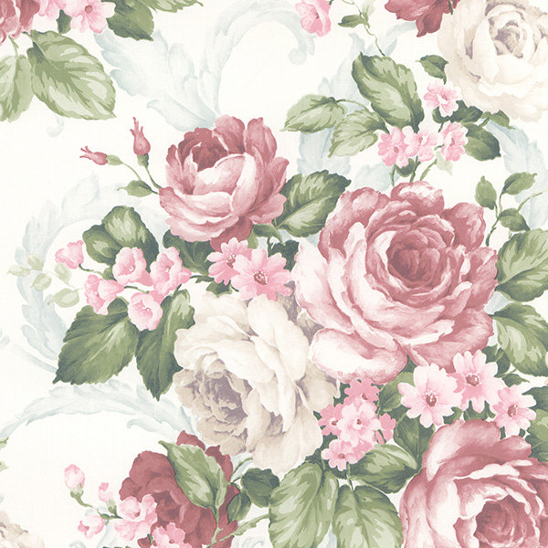 Papier peint floral 32,7 pi x 20,5 po Burkhead, Rose foncé/rose clair/vert/turquoise clair