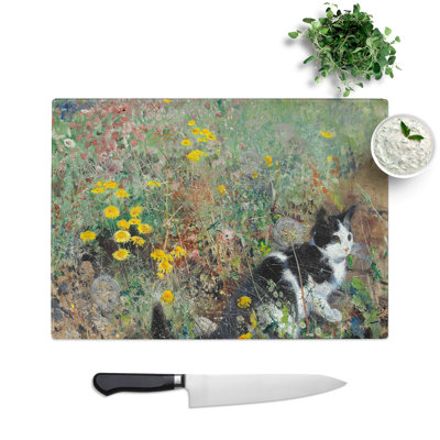 Cat on a Flowerbed by Bruno Liljefors Chopping Board