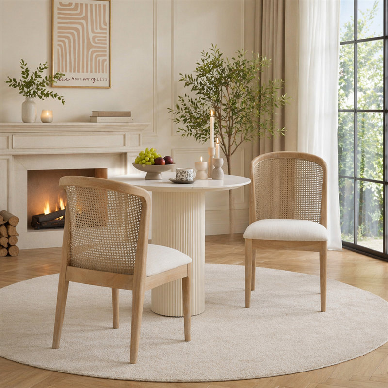 Chaise d'appoint Cane (ensemble de 2), Beige, Natural