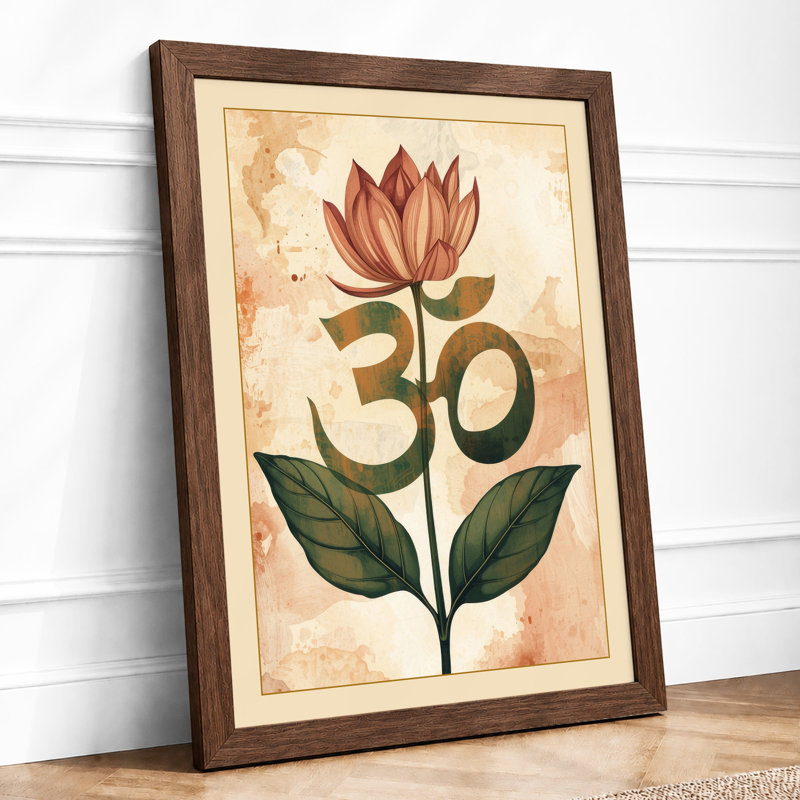 Sacred Lotus Om Botanical - Framed Print, A4 - 29.7 x 21.0 cm, Walnut