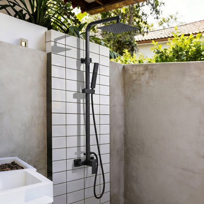 Wall Mounted Outdoor Shower System with 10" Rainfall Shower Head and Handheld Spray, Solid Brass Valve