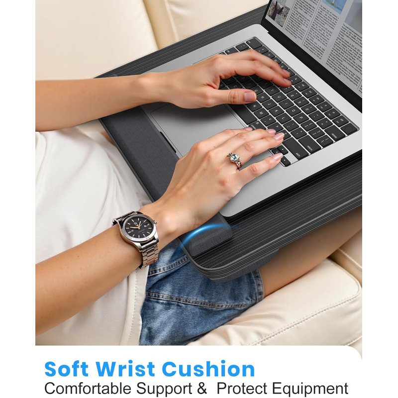 Support pour ordinateur portable avec coussin pour ordinateurs portables jusqu'à 15,6 pouces, noir, plateau portable avec bande antidérapante pour la maison, le bureau, les étudiants et les adultes