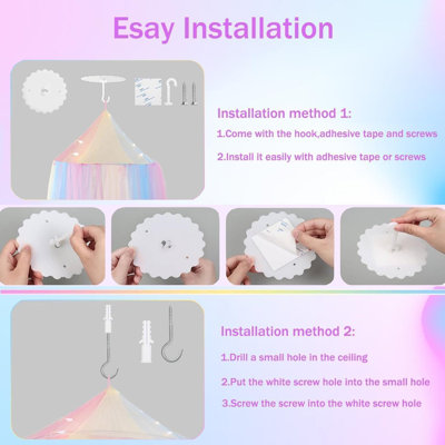 Princess Rainbow Bed Canopy with Lights for Girls Bed Net,Princess Canopy for Kids Bed Room Decor (Rainbow + Lights)