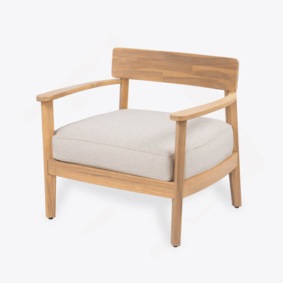 Acacia Wood Club Chair With Seat Cushion, Set Of 1