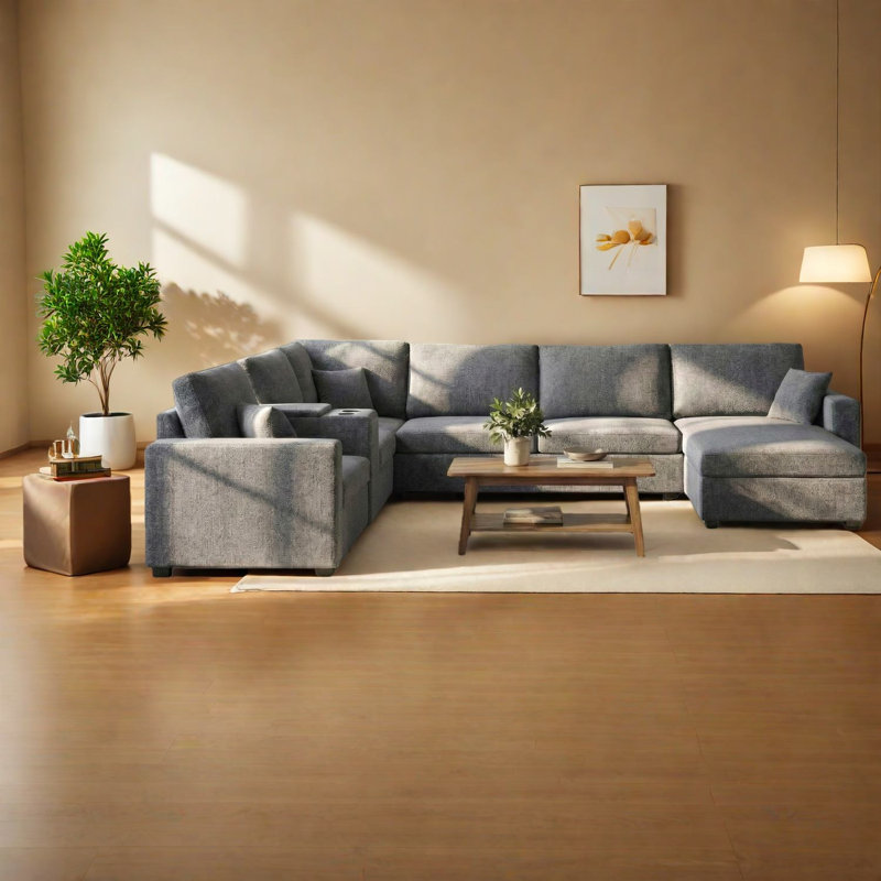 Canapés modulaires spacieux, confort chenille, design moderne pour la vie familiale
