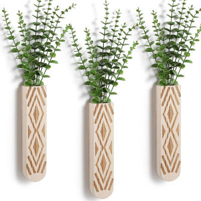 3 Pack Geometric Hanging Planter, Stylish Wood Vase For Decor Artificial Flower Plants, Boho Wall Decor For Living Room, Bedroom