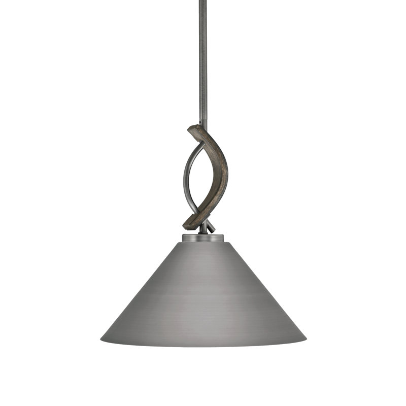 Mini-luminaire suspendu avec tige de métal Hallmann 14 po, Graphite / bois patiné peint, Cône graphite