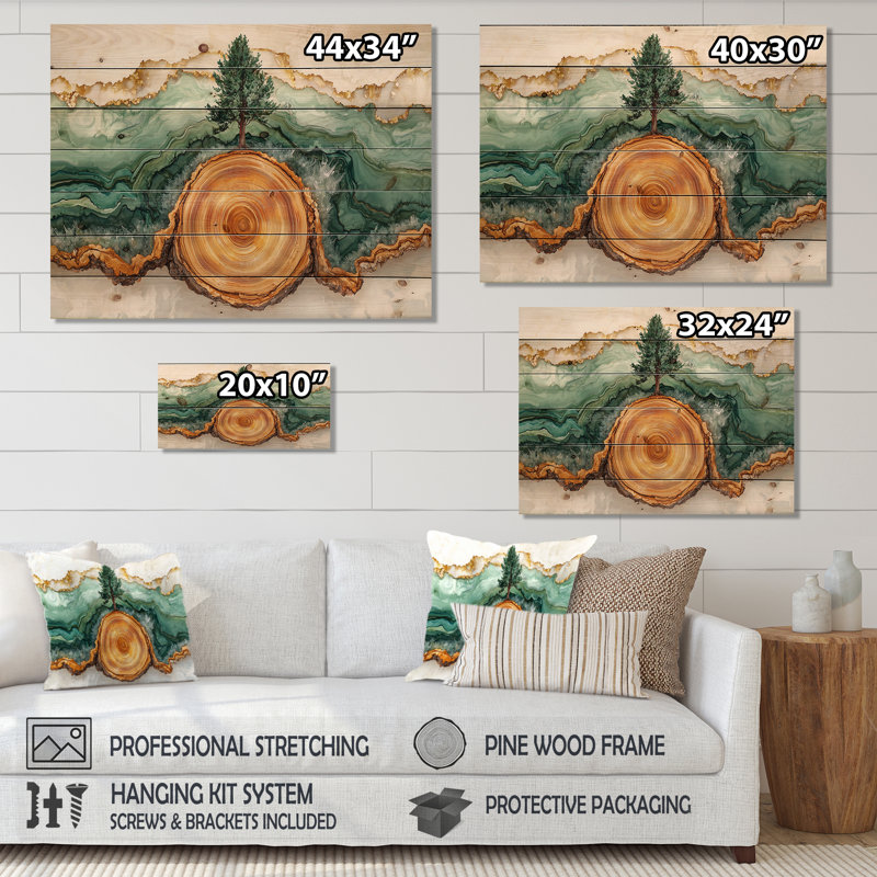 Wood Forest Of Pine Tree Landscape - Forest Wood Wall Decor - On Natural Pine Wood, 10" H x 20" W x 0.78" D
